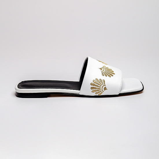 White leather flat sandals GRANDEUR 1