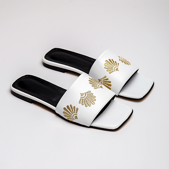White leather flat sandals GRANDEUR 3