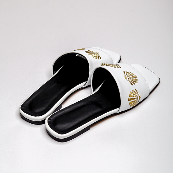 White leather flat sandals GRANDEUR 4