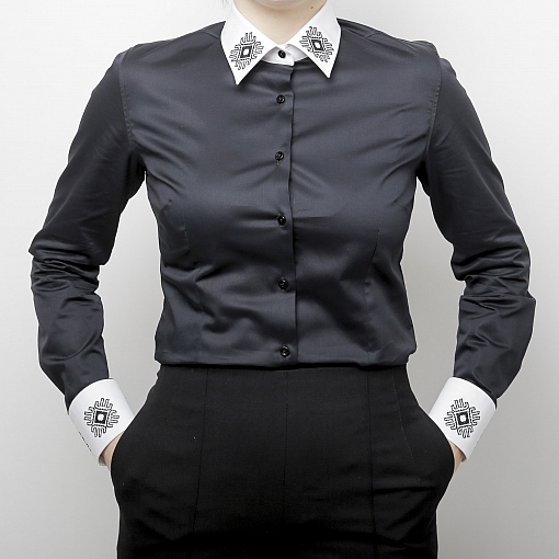 Black shirt with floral embroidery MAY FLOWER